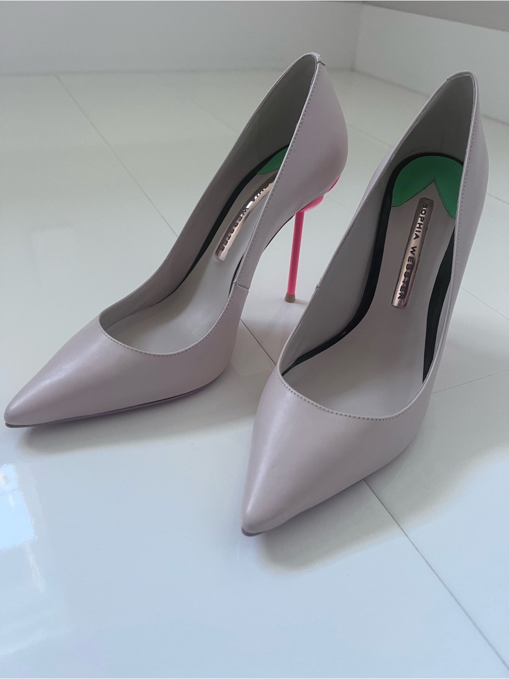 Sophia Webster Coco Flamingo 🦩 Blush Pink Stiletto Pumps with Hot Pink Heel